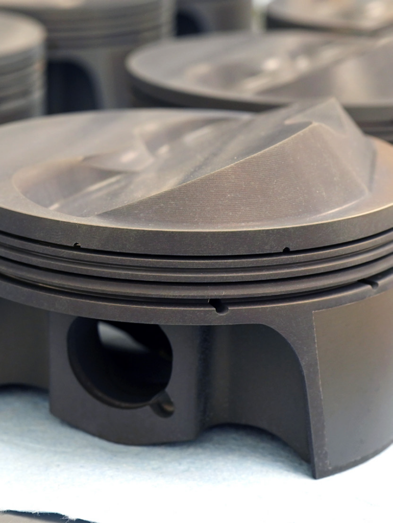 close up of valve reliefs on a piston head