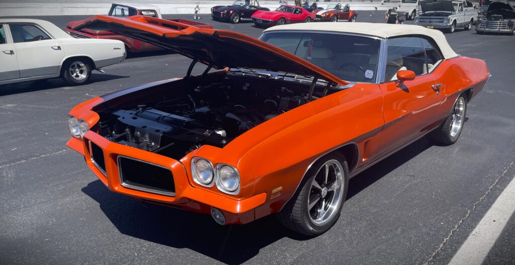 1972 Pontiac Le Mans Convertible, driver side & hood open