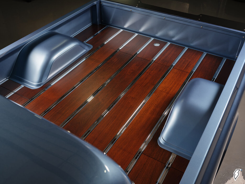 wood bed floor in a customized Chevy c10 truck